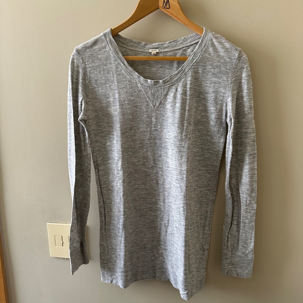 J. Crew Light Gray Crew Neck Long Sleeve Tee